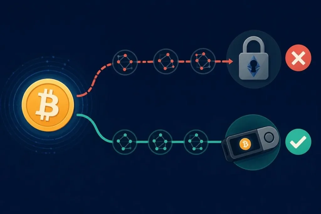 Совпадение сети и адреса при выводе BTC на кошелёк